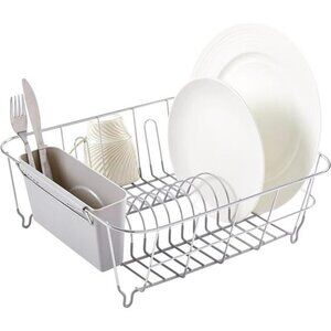 Dish drying rack with utensil holder compact in sink kitchen organizer silver